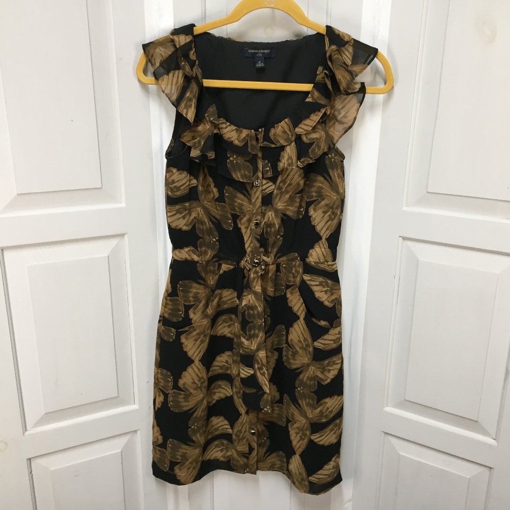 Banana Republic Black & Brown Buttfly Print Dress